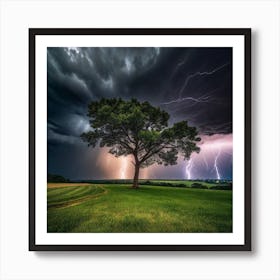 Lightning Over A Tree 5 Art Print