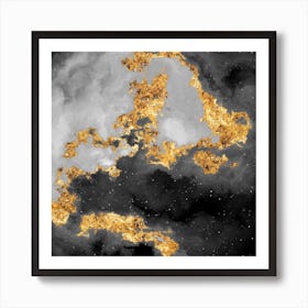 100 Nebulas in Space with Stars Abstract in Black and Gold n.032 Art Print