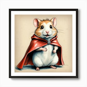 Hamster In Red Cape 1 Art Print