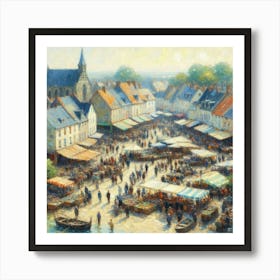 Port Market In France, Acrylic Painting Style Art Print