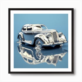 Silver Car On Blue Background Art Print