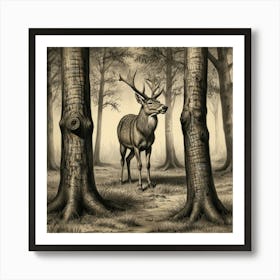 Deer In The Woods 16 Art Print