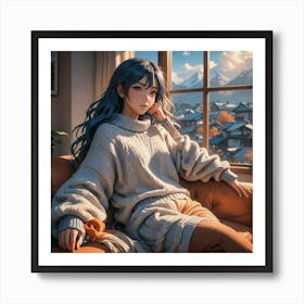 Anime girl relaxing on the couch Art Print