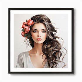 Portrait Of A Girl With Flowers Art Print