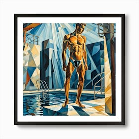 Man Diving Cubism Style Art Print