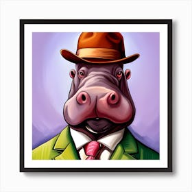 Hippo In a Green Suit Art Print