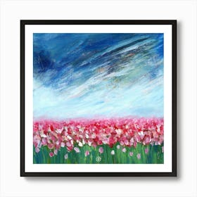 Tulip Field - Anton Maliar nature impressionism hand painted Monet inspired blue pink red flowers Art Print