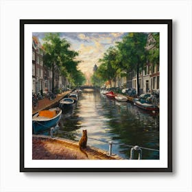 Painting Of Amsterdam With A Cat In The Style Of Gustav Klimt 1 Art Print