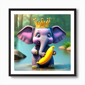 Cute Elephant With A Banana Art Print