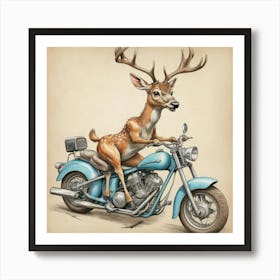 Deer On A Motorcycle 5 Art Print