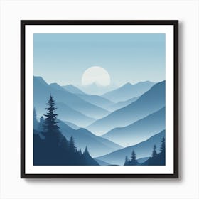 Misty mountains background in blue tone 59 Art Print