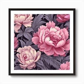 Pink Peony Seamless Pattern Art Print