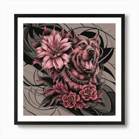 Dog With Flowers Art Print