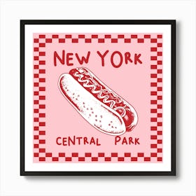 New York City Hot Dog | Pink and Red Food Poster 1 Art Print