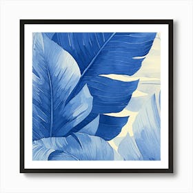 Blue Palm Leaves Art Print