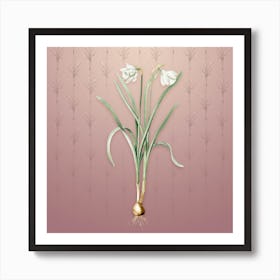 Vintage Narcissus Candidissimus Botanical on Dusty Pink Pattern n.1004 Art Print
