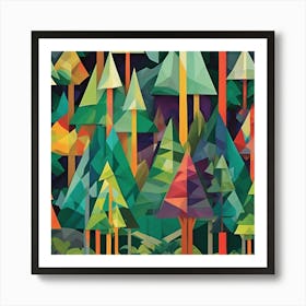 Thick Enchanted Forest Cubism Style Art Print