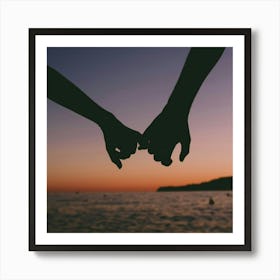 Couple Holding Hands At Sunset Art Print