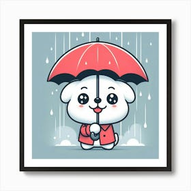 Cute Dog In The Rain Art Print