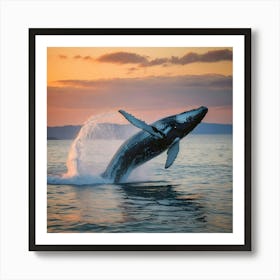 Humpback Whale Breaching At Sunset 31 Art Print