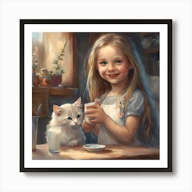 Little Girl With Cat Art Print