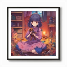 Anime Girl With Teddy Bear Art Print