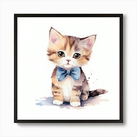 Watercolor Kitten With Bow Tie Art Print