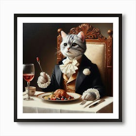 Cat At Dinner 1 Art Print