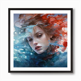 Woman With Blue And Red Hair Art Print