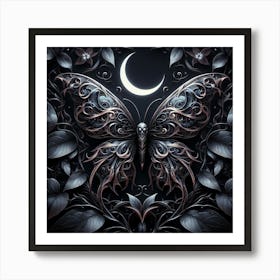 Dark Gothic Butterfly & Moon Art Print