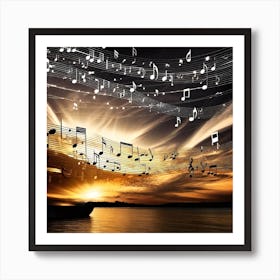 Sunset With Music Notes 5 Art Print