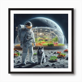 Astronaut With His Dog On The Moon Art Print