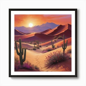 Desert Sunset Paintings Art Print 2 Art Print