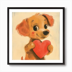 Puppy Holding Heart Art Print