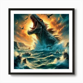 Godzilla In The Ocean Art Print