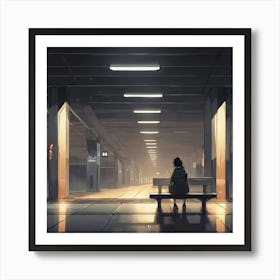 Person Sitting On Bench Art Print