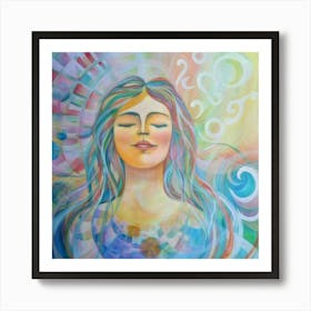 Captivating Happiness: Abstract Painting of a Woman Lost in Dreams. Art Print