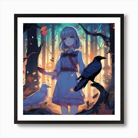 Manga Girl In The Forest Art Print