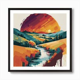 The wide, multi-colored array has circular shapes that create a picturesque landscape 7 Art Print