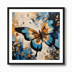 Decorative Butterfly in Blue and Cream III Art Print