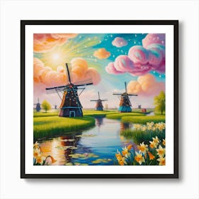 Windmills In The Dutch Countryside Art Print