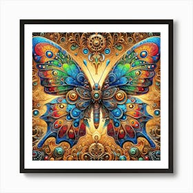 Ornate Steampunk Butterfly in Vivid Colours Art Print