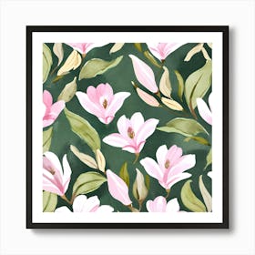 Botanical Wall Art Flowers Pink Magnolias #4 Art Print