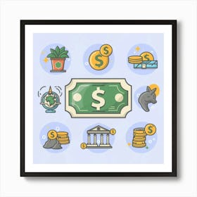 Money Icons Set Art Print