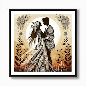 Boho art Silhouette of couple in love 2 Art Print