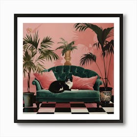 Cat On A Couch Art Print