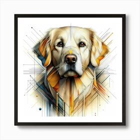 Golden Retriever - Abstract Line Art Illustration 254 Art Print