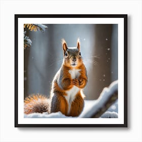 Squirrel In The Snow Art Print