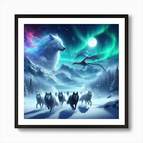 Snowy Wolf Pack Family 9 Art Print