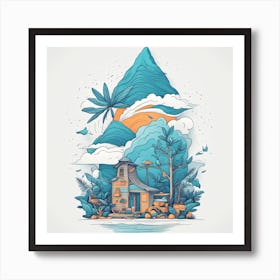 Illustration Of A House In The Mountains Art Print